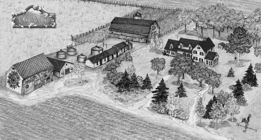 Bird's-eye view of Chez Nous Farm