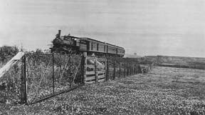 vintage photo of train passing through back pasture